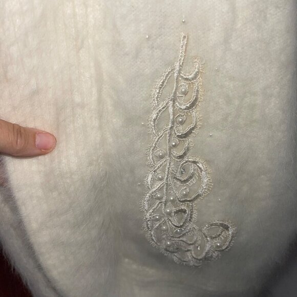 Lee Sands Vintage Womens Jacket One Size White Embellished Cardigan Open Front - Picture 9 of 10